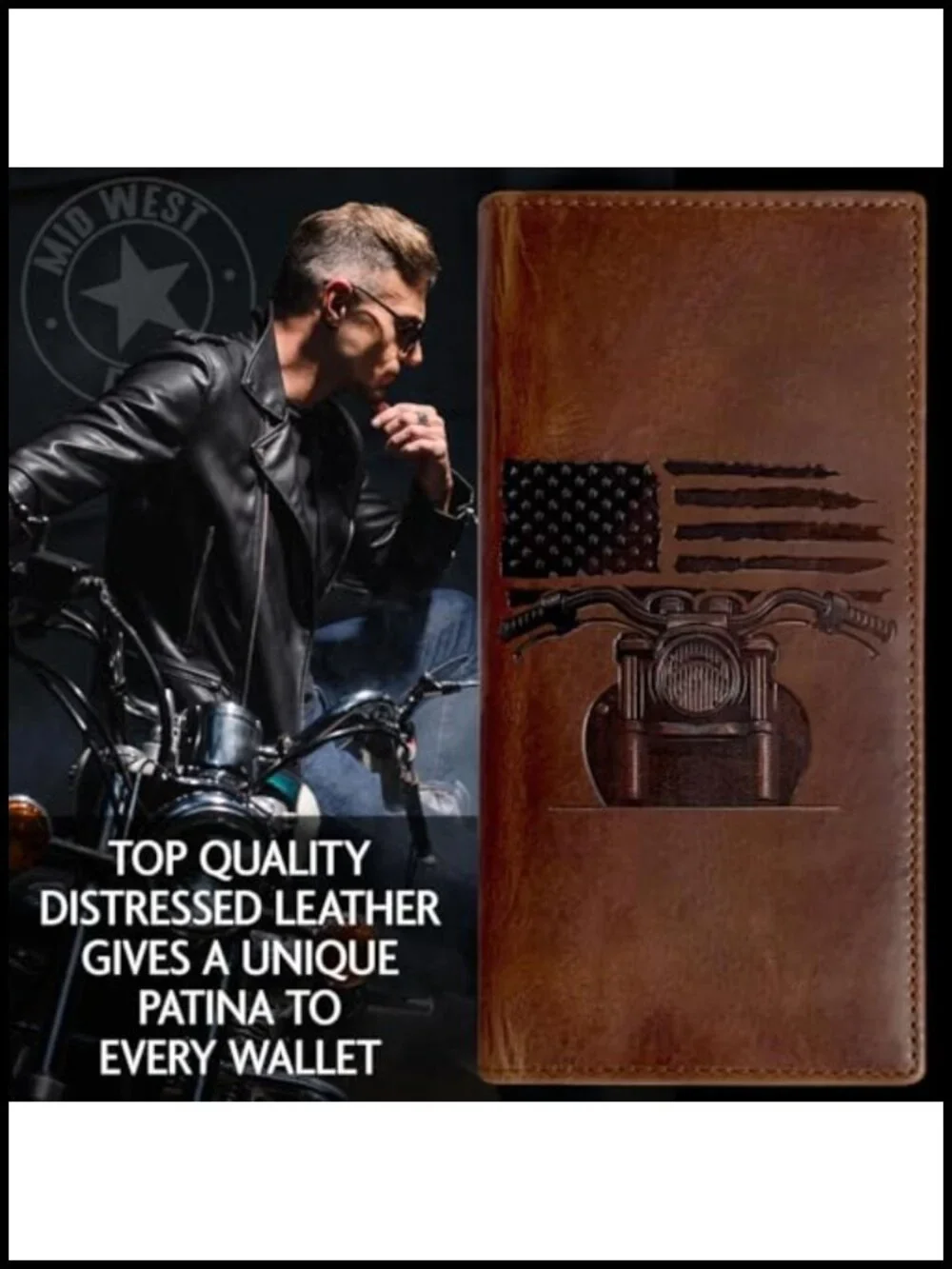 Tall Leather Wallet with Chain RFID Blocking 10 Card Slots Biker Motorcycle